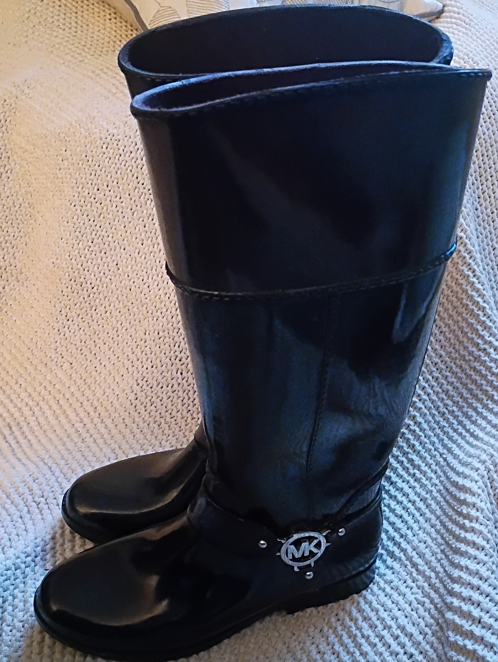 Michael Kors Black Patent MK Emblem Tall Rain Boots
